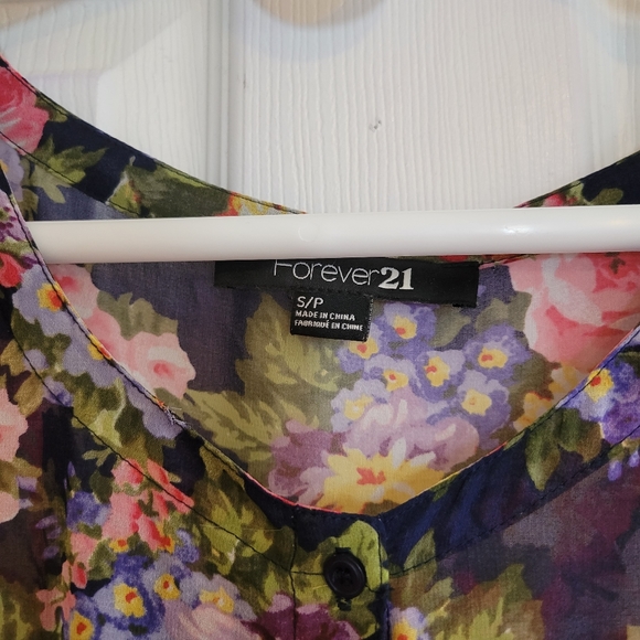 Sheer navy blue floral print button down tea dress S - Picture 3 of 6